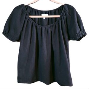 NEW Madewell Texture & Thread Short Sleeve Black Crop Peasant Top Size XS NWT